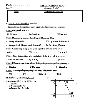 Kiểm tra Hình học 7 chương 1, thời gian 15 phút